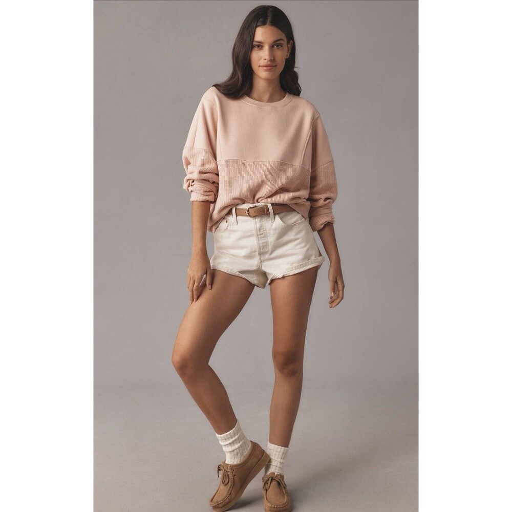 Anthropologie Pilcro Sweatshirt Women Plush Mixed Rib Comfy Preppy Medium NWT